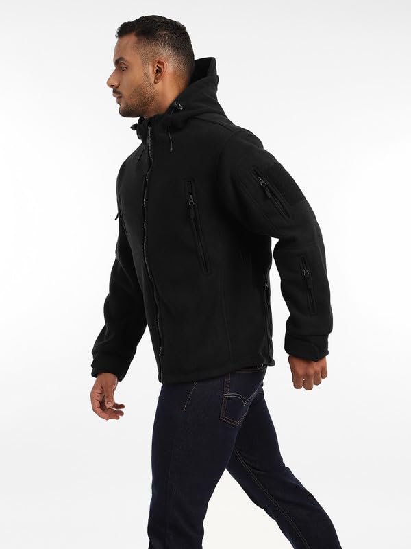 Image of MOUNTMILLER Men's 10 Zip Outpost Superbond Tactical Windproof Fleece Jacket with Hood | Adjustable Cuffs | Reinforced Elbows | YKK Zippers | Multiple Pockets for Outdoor & Active Wear