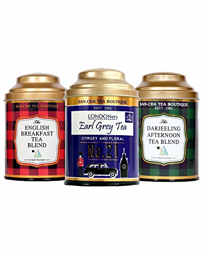 Image of Sancha Tea Boutique English Tea Bundle, 50 Pyramid Tea Bags & 100g Whole Leaf Tea, English Breakfast Tea, Afternoon Tea & Earl Grey Tea, Assorted Tea Pack, Golden Orange Pekoe Tea