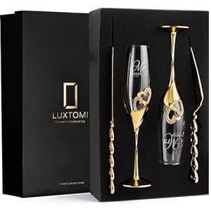 LUXTOMI Custom Engraved Wedding Champagne Flutes & Cake Knife Set | Personalized Champagne Flutes & Cutting Set for Wedding, Engagement (1. Love Heart Glasses + Love Knife Set, Design 8)