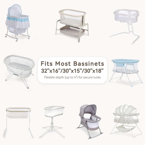Image of 2 Pack Satin Bassinet Sheets, Great for Baby Hair, Soft Silk Feeling Cover for Oval Cradle or Bassinet Pad&Mattress, Gifts for Newborn Infant Boys Girls, White and Gray
