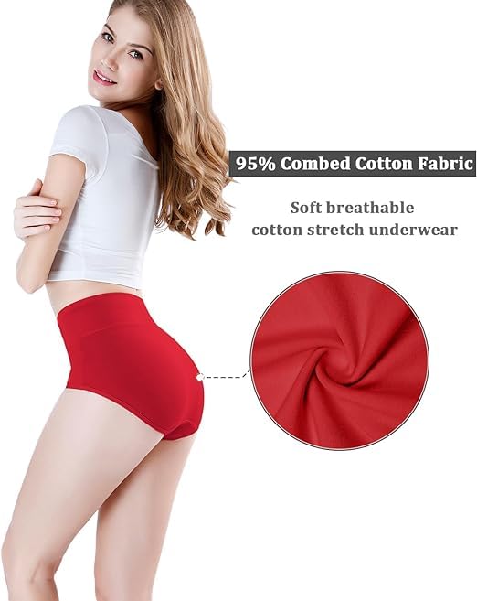 Image of DIVING DEEP Women's Briefs, 4 Pack, High Waisted Underwear, Comfortable Cotton Panties
