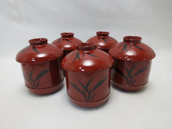 未使用 懐石道具 塗師 岡本陽斎作 木製 朱塗黒網目 箸洗 小吸物椀 5客揃共箱 未使用 懐石道具 塗師 岡本陽斎作 木製 朱塗黒網目 箸洗
