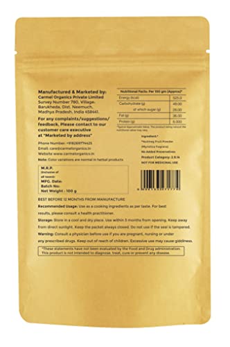 Image of CARMEL ORGANICS Nutmeg /Jaiphal Ground Powder | 100 Grams | Natural | Myristica Fragrans | No Added Preservative | Non-GMO | Jaathikka Podi or Jajikayi Pudi