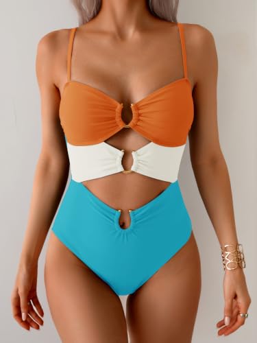 Image of Eomenie Womens Cutout One Piece Swimsuit with Ring Linked Sexy Monokini Bathing Suit for Beach Vacation