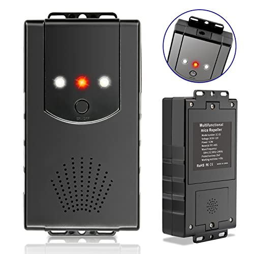 Jiubiaz Répulsif efficace contre les martres de voiture avec ultrasons de 50 kHz et flash, protection contre les martres avec couverture de 20 m², grenier, garage (alimentation par USB ou piles) Cover