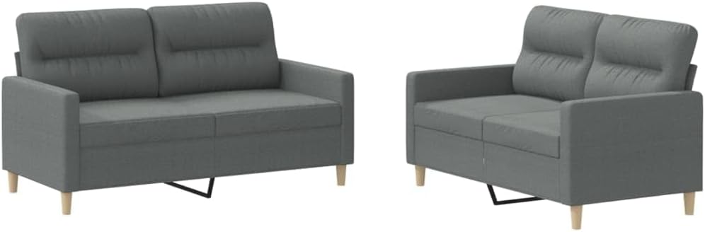 BOWERY HILL Contemporary Metal Sofa Set, Dark Grey Polyester Fabric, Rectangular Shape, Matte Finish, 2-Seater and 3-Seater Sofas, Seating Capacity for 5, Living Room Furniture