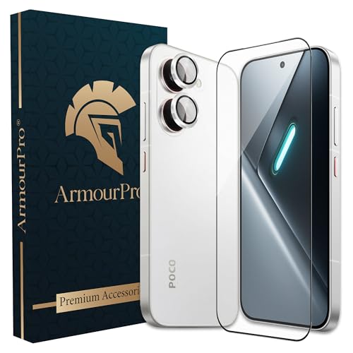 Image of ArmourPro Edge to Edge Tempered Glass for Poco X8 Pro with Silver Camera Ring Guard, 9H Screen Protector, Anti-Scratch, Anti-Fingerprint, Bubble-Free Installation Kit