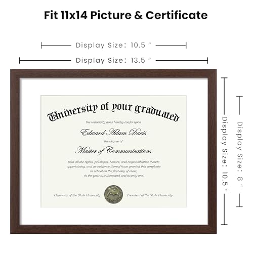 Image of upsimples Diploma Frame with 8.5x11, 11x14 Degree frames, Brown 1 Pack | Showcases Diploma, Certificate and Document, Wall or Tabletop Decor for Dorm or Office, Graduation Gift