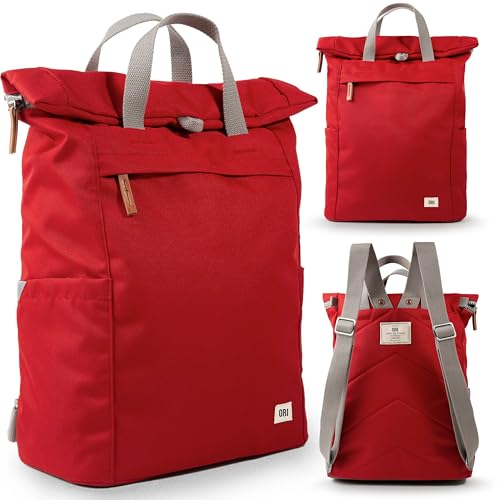 ORI LONDON Rolltop Backpack - Large Travel Backpack with Lots of Pockets for Men & Women - The Finchley, Mars Red