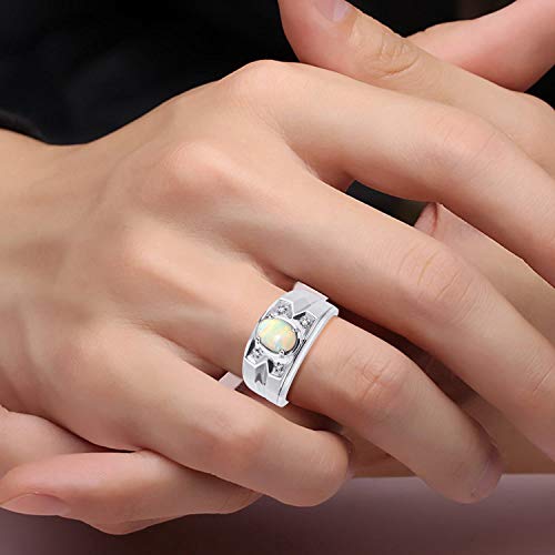 Rylos Men's Rings Classic Designer Style 8X6MM Oval Gemstone & Diamond Ring - Color Stone Birthstone Rings for Men, Sterling Silver Ring in Sizes 8-13.4