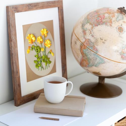 Image of FONNUY Ribbon Embroidery 3D Flowers Pattern Design Kit Embroidery DIY Handwork Set Oval Home Decoration (Yellow Begonia)