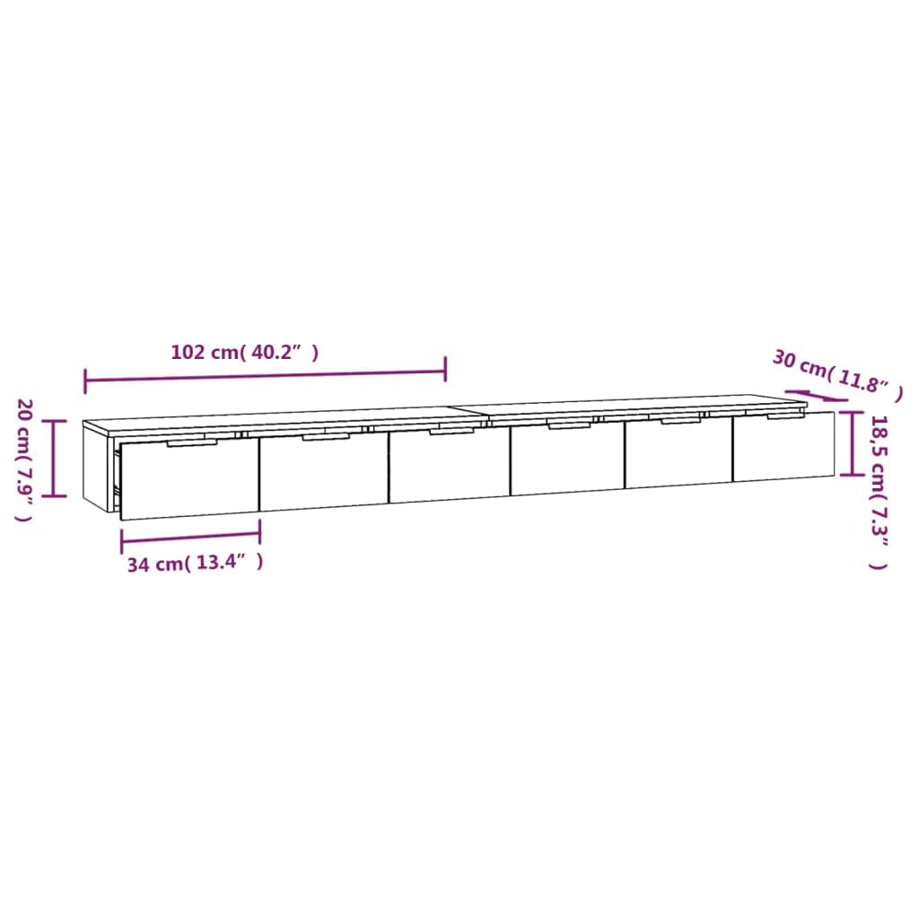 Homgoday Armarios de Pared 2 uds contrachapada Gris hormigón 102x30x20cm Estantería de Pared Colgante Flotante Almacenamiento Espacio Decoración Artículos Diarios en Familia