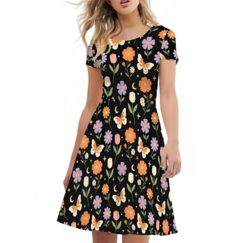 Image of AFPANQZ Womens Casual Summer Lightweight Vintage Dress Short Sleeve Midi Dress Knee-Long Luxury Formal Dress