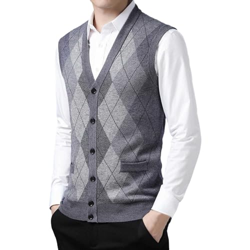 Men's Argyle Sweater Vest Sleeveless V-Neck Slim Fit Color Block Sweaters Vests Winter Warm Button Up Vests2