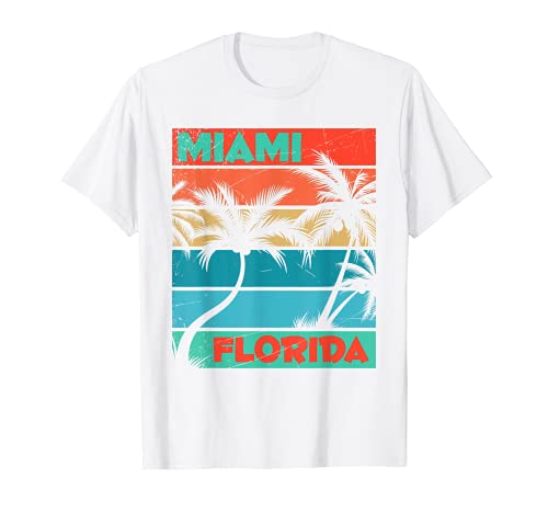 Miami Beach Palmeras Verano Vibes FL State Retro Florida Camiseta
