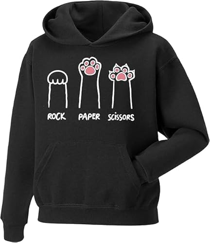 Quick Impact Inspired Rock Paper Scissors Hoodie | Funny Cat Lover Pullover Hooded Top for Men, Women & Kids | Unisex Premium Printed Hoodie | Best Gift for Cat Owners Black