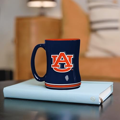 Image of Logo Brands NCAA Auburn Tigers 14oz Ceramic Relief Coffee Mug - Officially Licensed Mug, Sculpted 3D Logo and Team Colors - Comfortable Handle and Glossy Finish for College Sports Fans