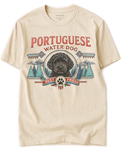 Portuguese Water Dog Tshirt for Men & Women - Wilderness Artwork - 100% Natural, Raw, Undyed, Heavyweight Cotton