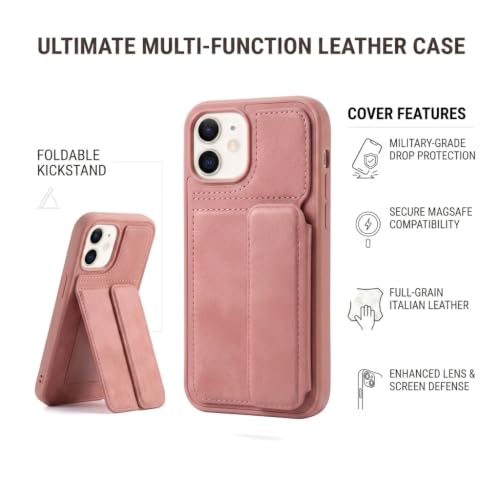 Image of amazon basics Luxury Vegan Leather Back Cover for iPhone 11 Pro Max | Built-in Card Holder Slot | Integrated Mobile Stand | Slim Shockproof Protective Case with Stitched Finish - Pink