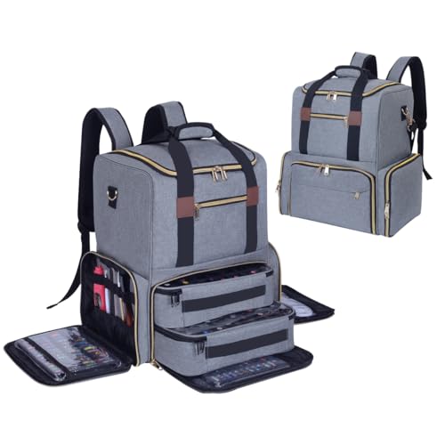 UOZL Mochila organizadora de esmalte com capacidade para 80 garrafas e uma luminária de unhas com 2 estojos removíveis, bolsa de armazenamento profissional para manicure, Cinza
