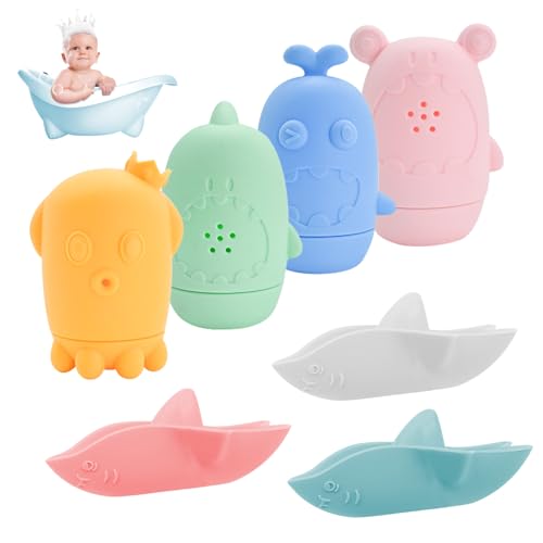 HpCuales 7er Set Badewannenspielzeug, BPA-freiem Baby Silikon Wasserspielzeug, Schimmelfreies Badespielzeug f&uuml;r Kleinkinder Spritztiere f&uuml;r Babys Kleinkinder Badewanne Spielzeug