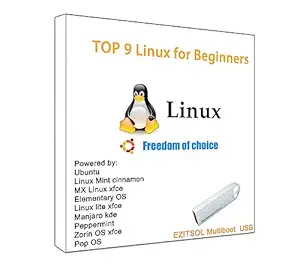 Bootable USB with 9 in 1 Linux incl. Linux Mint,Ubuntu,Mx Linux,Pop OS,Zorin OS Lite,Elementary OS, Linux Lite, Manjaro, Peppermint| Top 9 Linux for New learners| Try or Install| 32GB multiboot USB
