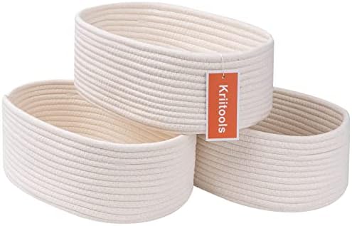 Kriitools Baskets&Bins for Shelf Storage Organizing/Cute Basket to Store and Organize Household Items/Woven Rope Basket for Living Room, Bedroom,Playroom,3 Packs Off White