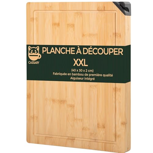 Planche a decouper bois XL avec aiguiseur intégré Planche à découper professionelle en bois multifonctionnelle pour couper et hacher la viande les...