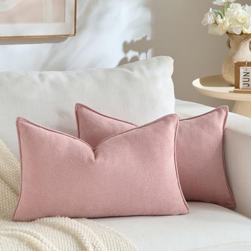 FDTERN Lot de 2 Housses de Coussin 30 x 50 cm Rose Chenille au décor Moderne Design uni et Neutre avec Bordure Design Unique Convient pour la Chambre à...