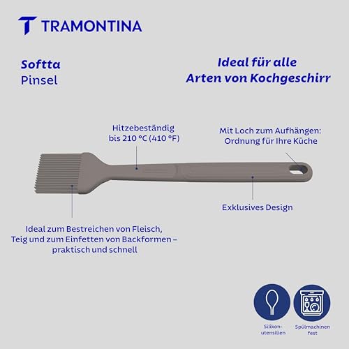 Image of Tramontina Softta Silicone Basting Brush - Grey, Heat Resistant to 210C - Ideal for Sauces, Marinades, Glazes, Butter - Baking, BBQ & Cooking Tool (Pack of 2)