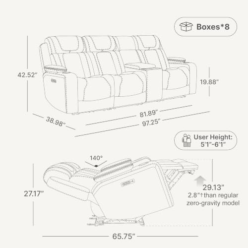 Image of Watson & Whitely Power Reclining Sofa 3-Seat with Console, Blue