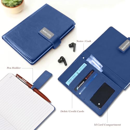 Image of Giftana Personalized Diary with Name, Customized Leather Notebook Diary with Magnetic Flip Lock, A5 Size, 192 Ruled Pages Office Diaries for Writing, New Year Corporate Gifts for Employee (Blue 4)