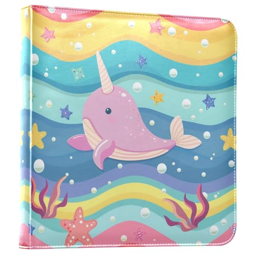 JIPONI Cartoon Whale Large Photo Album, DIY Leather Cover Scrapbook Albums for 4x6 5x7 6x8 Pictures, Self Adhesive Memory Book for Wedding, Baby, Family