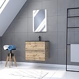 Mobile da bagno con cassetto/vasca/specchio a LED, 60 x 54 cm, rovere naturale