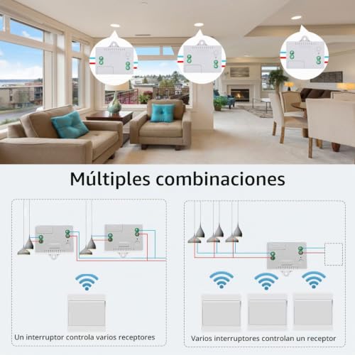 Miniatura 3 de Dieserc Interruptor De Luz Inalámbrico Autogenerado, Interruptor De Radiofrecuencia Y Receptor De Relé, Controlador Con Fusible, Interruptor Cinético Sin Batería Kit 1 Via 2 Llaves
