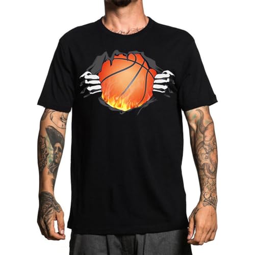 EDGMM Heren T-shirt Grafische Print Ronde Hals Korte Mouw T-shirt Cool Design Katoen Tee, Basketbal Flaming, L