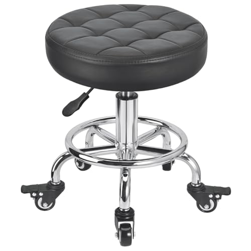 FLOLXNB Rolling Stool Low Roller Seat PU Leather Rolling Chair Height Adjustable Garage Stool with Wheels for Manicure Mechanic Home Office Garage Shop (Style 2)