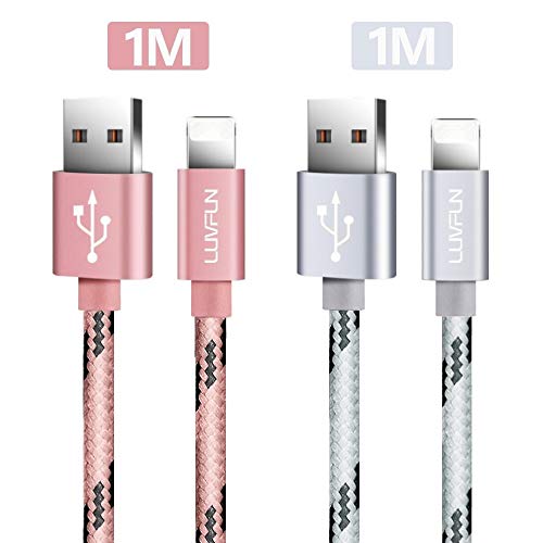 Luvfun 2-Pack Câble pour iPhone, 1m Nylon Tressé Câble Chargeur iPhone avec Aluminium Connecteur Résistant (Or Rose+Argent)