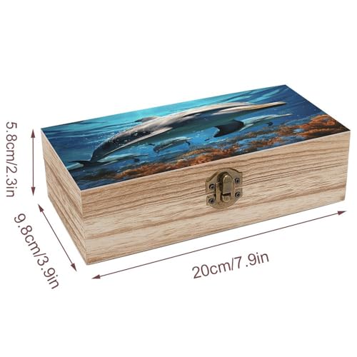 Coffre de rangement en bois dauphin boîte souvenirs rétro - 3