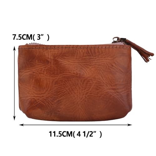 Veg-Tanned Leather Coin Purse Wallet, Zipper Coin Organizer, Mini Change Holder for Men & Women (Brown)4