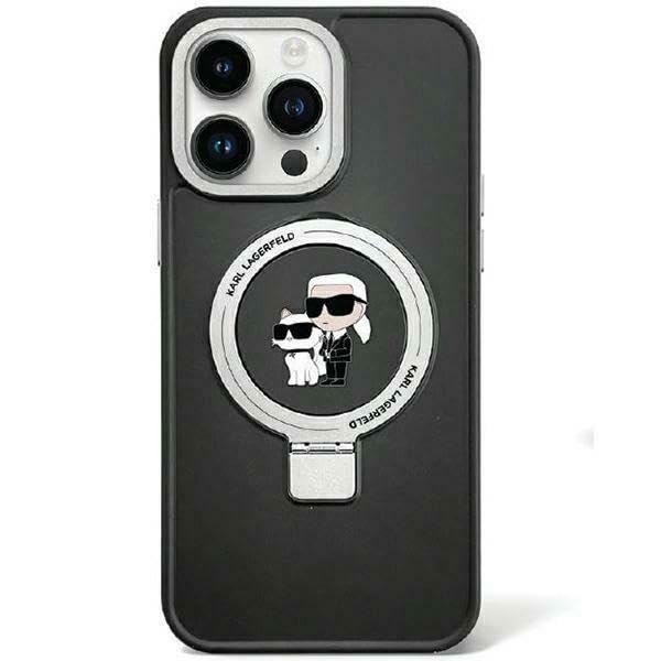 KARL LAGERFELD KLHMP15MHMRSKCK Coque pour iPhone 15 Plus 6,7" Noir Rigide avec Anneau de Support Karl&Choupettte