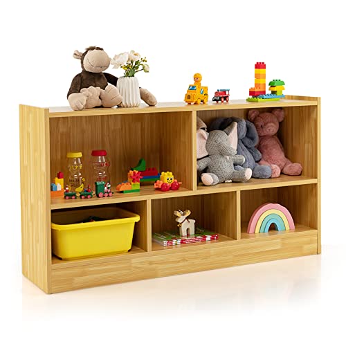 Honey Joy Kids Toy Storage Organizer, 5-Section Storage Daycare Shelf For Preschool, Children 2-Tier Open Wooden Display Book Shelf Organizer For Classroom, Playroom & Nursery, Kindergarten(Wood) #TOP3