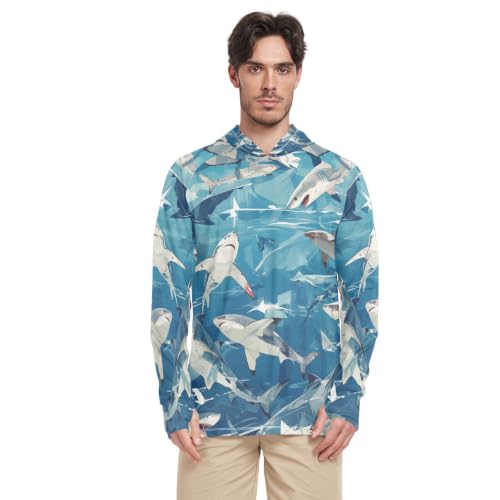 T-Shirt Homme Rash Guard Bleu à Col Rond avec Protection Solaire UPF 50+ pour la Pêche