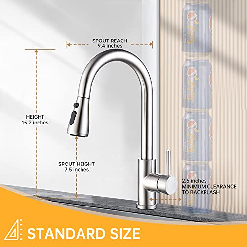 Hiqufet Kitchen Faucet With Pull Down Sprayer Brushed Nickel, High Arc Single Handle Kitchen Sink Faucet, Commercial Modern Farmhouse Rv Stainless Steel Kitchen Faucets, Llave De Fregadero De Cocina #TOP2
