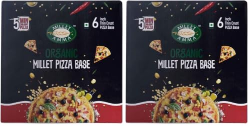 Image of Millet Amma Certified Organic Millet Pizza Base | Thin Crust | 200g Pack | 6 Pieces | Ready to Cook | 100% Vegan | Low Gluten | High Fiber | Readymade Bread (Pack of 2)