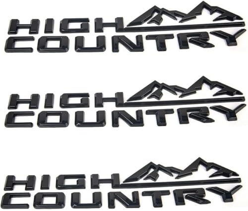 Image of 3X 2019-2026 Tahoe Compatible with Silverado High Country Tailgate Letter Logo Emblem 3D Badge Namaplate Replacement for High Country (Gloss Black)