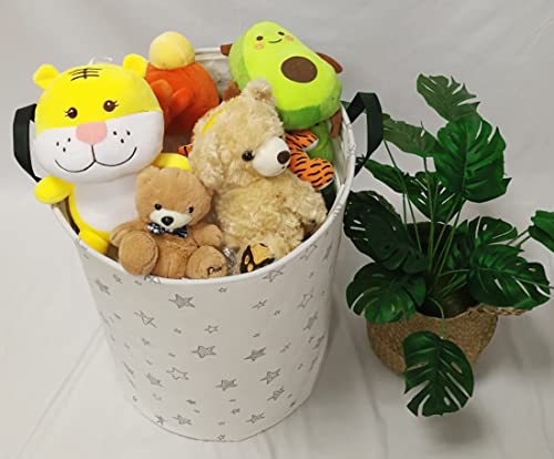 Image of Round Star Pattern Laundry Hamper Storage Basket Fabric Material Storage Hamper Organization Basket, Storage Bin, Gift Box with Handles for Room