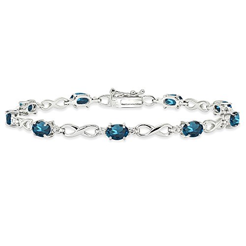 Sterling Silver Genuine, Created or Simulated Oval Gemstone Dainty Infinity Fashion Tennis Bracelet for Women