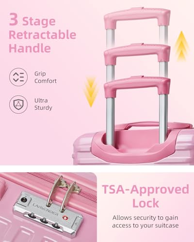 LARVENDER Carry on Luggage 22x14x9 Airline Approved, Expandable 20 Inch Hardside Suitcase with Wheels TSA Lock, PC+ABS Lightweight Carry on Suitcases for Women, Peach Sparkling (20/DB/TB) - Image 3