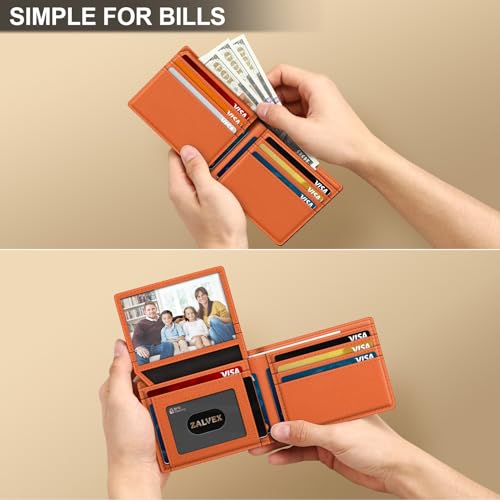 Image of Wallet for Men Slim RFID Blocking Leather Credit Card Holder Wallet for 14 Cards, Bifold Minimalist Thin Wallet with 2 ID Windows & Cash Slot, Front Pockt Carteras Para Hombres, Birthday Gifts for Men